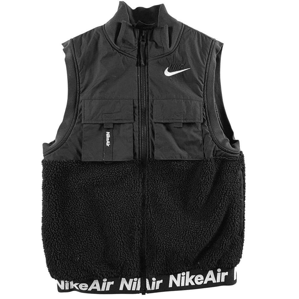 Nike Air Vest Mens Small Sherpa‎ Fleece Mixed Media Full Zip Black